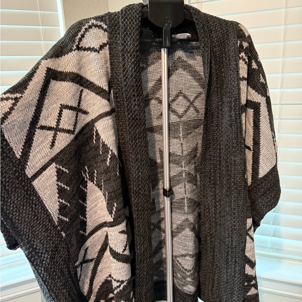 Catherines Textured Knit Cardigan in Black and Gray